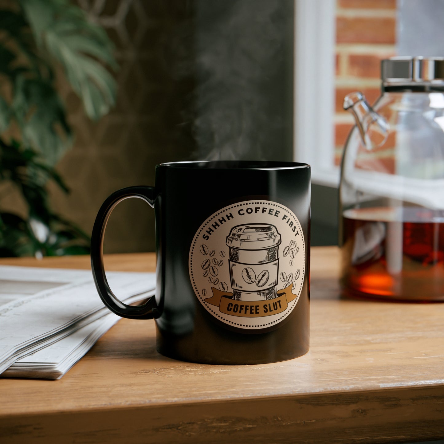 Black coffee mug