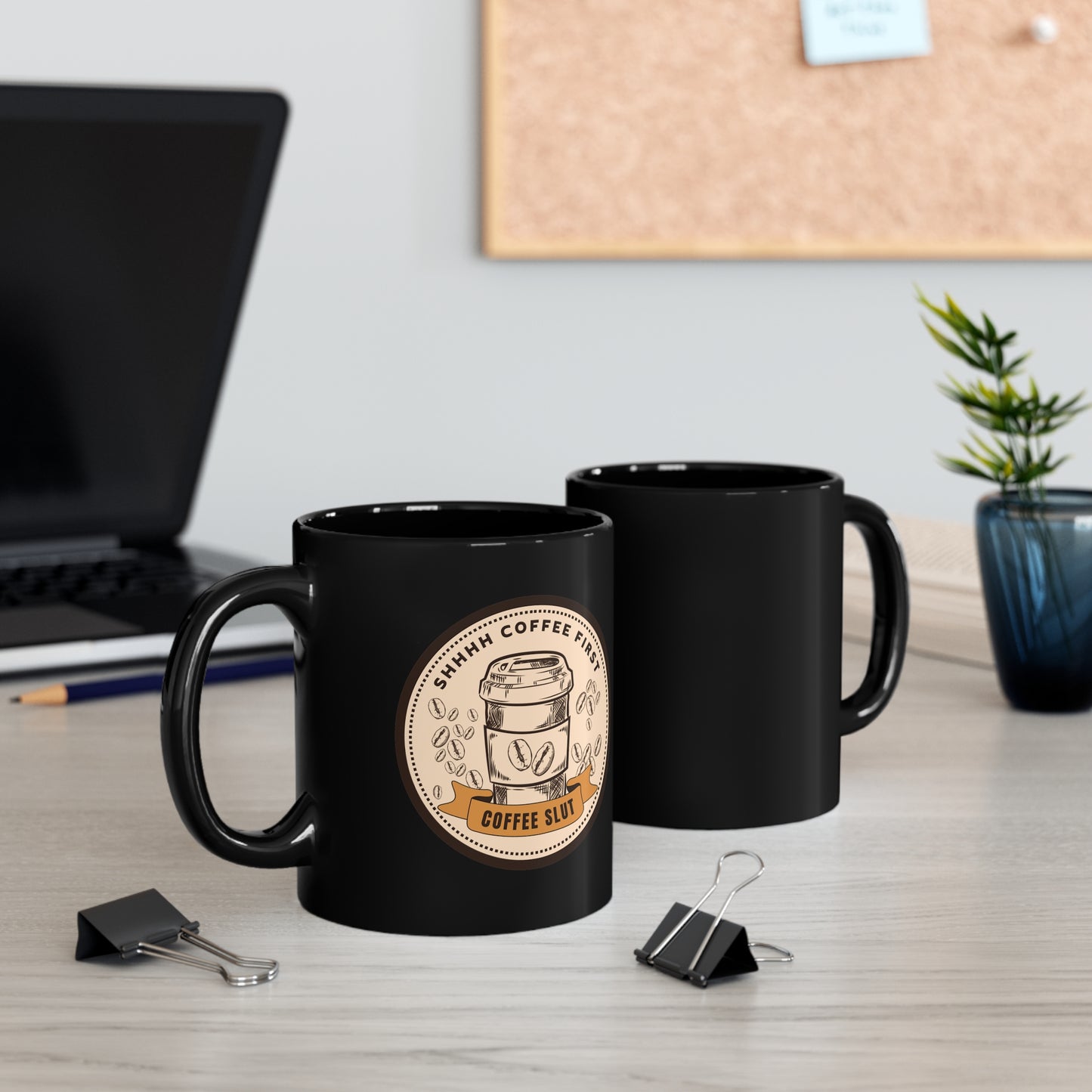 Black coffee mug